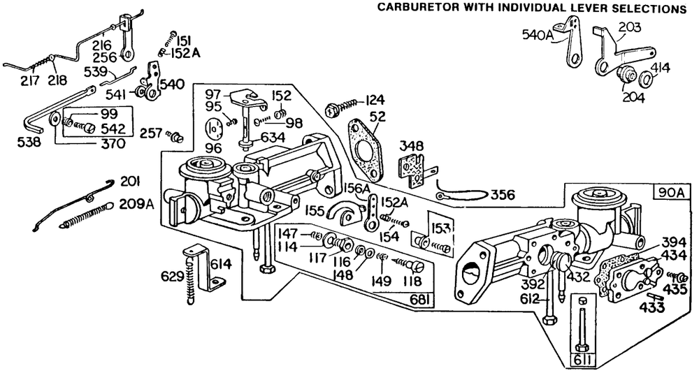 Carburetor Assemblies 2 Diagram and Parts List for 111202-0156-XX  Briggs and Stratton Engine